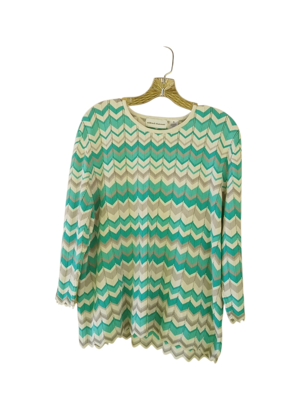 3/$15 Alfred Dunner Turquoise White Gray Chevron Striped  Sweater XL